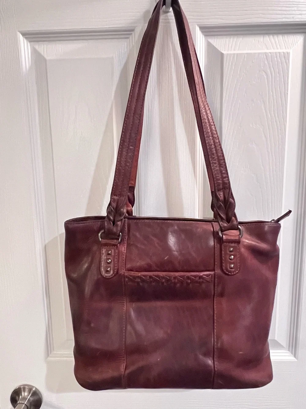 Women's Burgundy Leather Shoulder Tote